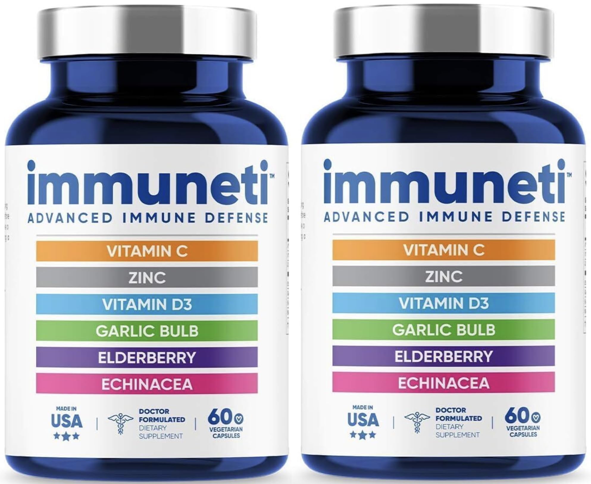 Immuneti - Advanced Immune Defense, 6-in-1 Powerful Blend of Vitamin C, Vitamin D3, Zinc, Elderberries, Garlic Bulb, Echinacea - 2 Pack - Supports Overall Health
