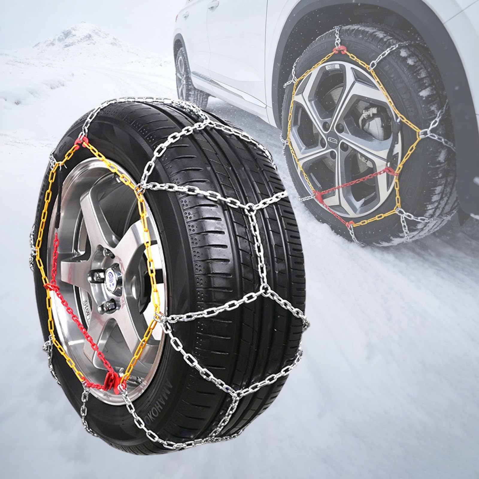 Cadenas De Nieve Para Coche,Fundas Nieve Coche,Cadenas Para Nieve,Cadena Nieve,Juego De Dos Piezas,De RáPida InstalacióN Y Reutilizable,For TraccióN Sobre Hielo Y Nieve(KN-10)