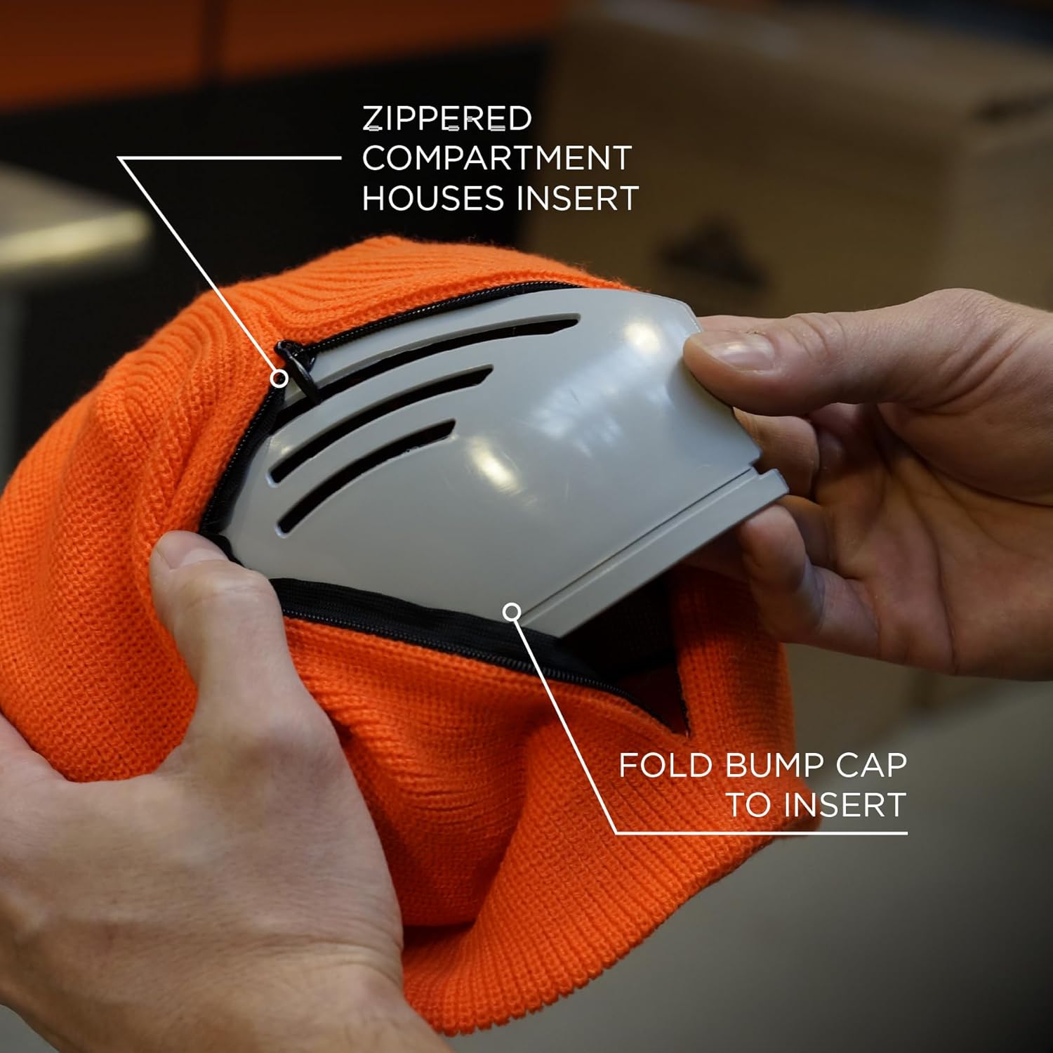 Ergodyne N-Ferno 6803ZI Hi Vis Zippered Rib Knit Beanie with Bump Cap Insert