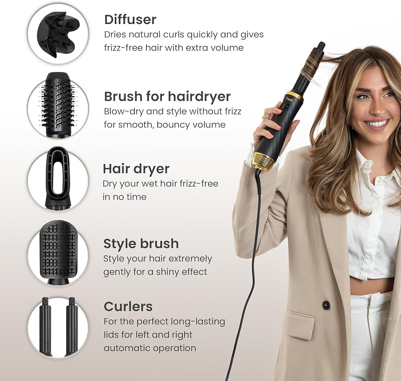 TravX Airstyler 6 az 1-ben Multistyler Hajszárító Göndörítő Kefe Diffúzorral