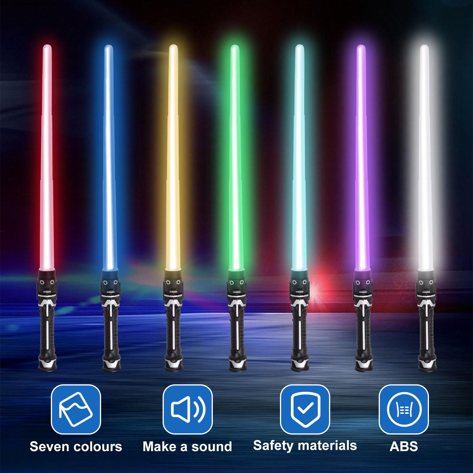 Sabre Laser Enfant 2 Pièces Lightsaber 2 en 1 Sabre Laser Lumineux LED 7 Couleurs Sabre Laser à Effets Sonores Epées Laser Télescopiques pour Adulte Enfant Halloween Cosplay Party
