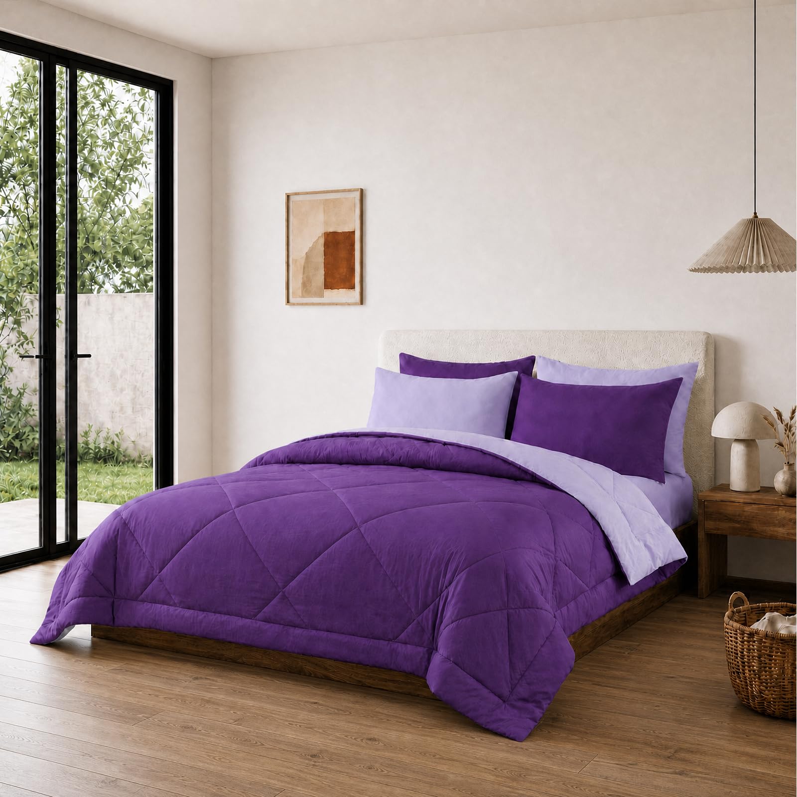 VelvetMis Coverless Duvet Double 10.5 Tog - 200x 200cm, Purple Cosy Quilt, Reversible Comforter with 2 Pillowcases, Purple/Lavender Purple — image 1