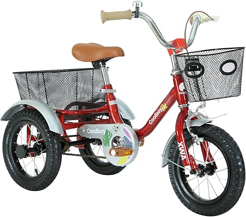 Miniatura 8 de Triciclo de 12 pulgadas, triciclo para niños, triciclo para niños, para edades 3+ ciclistas principiantes, con cesta delantera y trasera y asiento