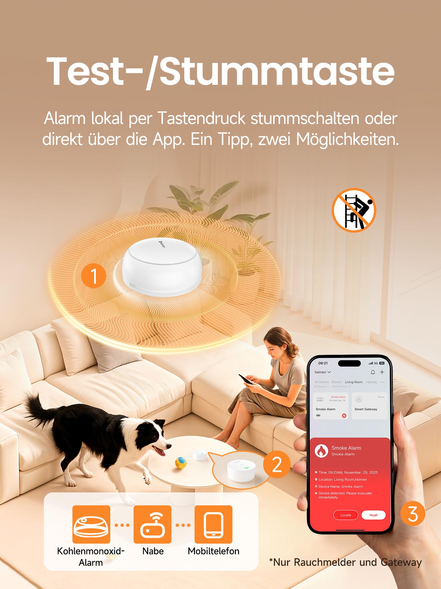 Heiman Smart Rauchmelder 12er Set mit Gateway, 10 Jahre Batterie, Q-Label & EN 14604, Funkrauchmelder vernetzbar mit Magnethalterung, Smart Home Rauchwärmelder für großes Haus, Weiß