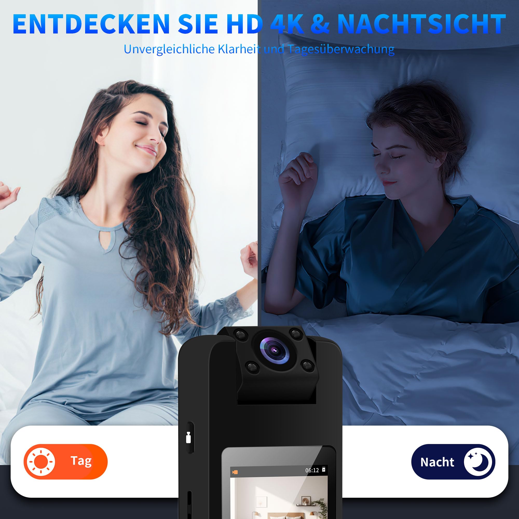 4K Bodycam Körperkamera Mini, Body Cam mit APP, Mini Body Camera Bewegungserkennung Tragbare Überwachungskamera, Kleine Kamera ohne WLAN, Mini Kamera, Videokamera für Polizei/Sport