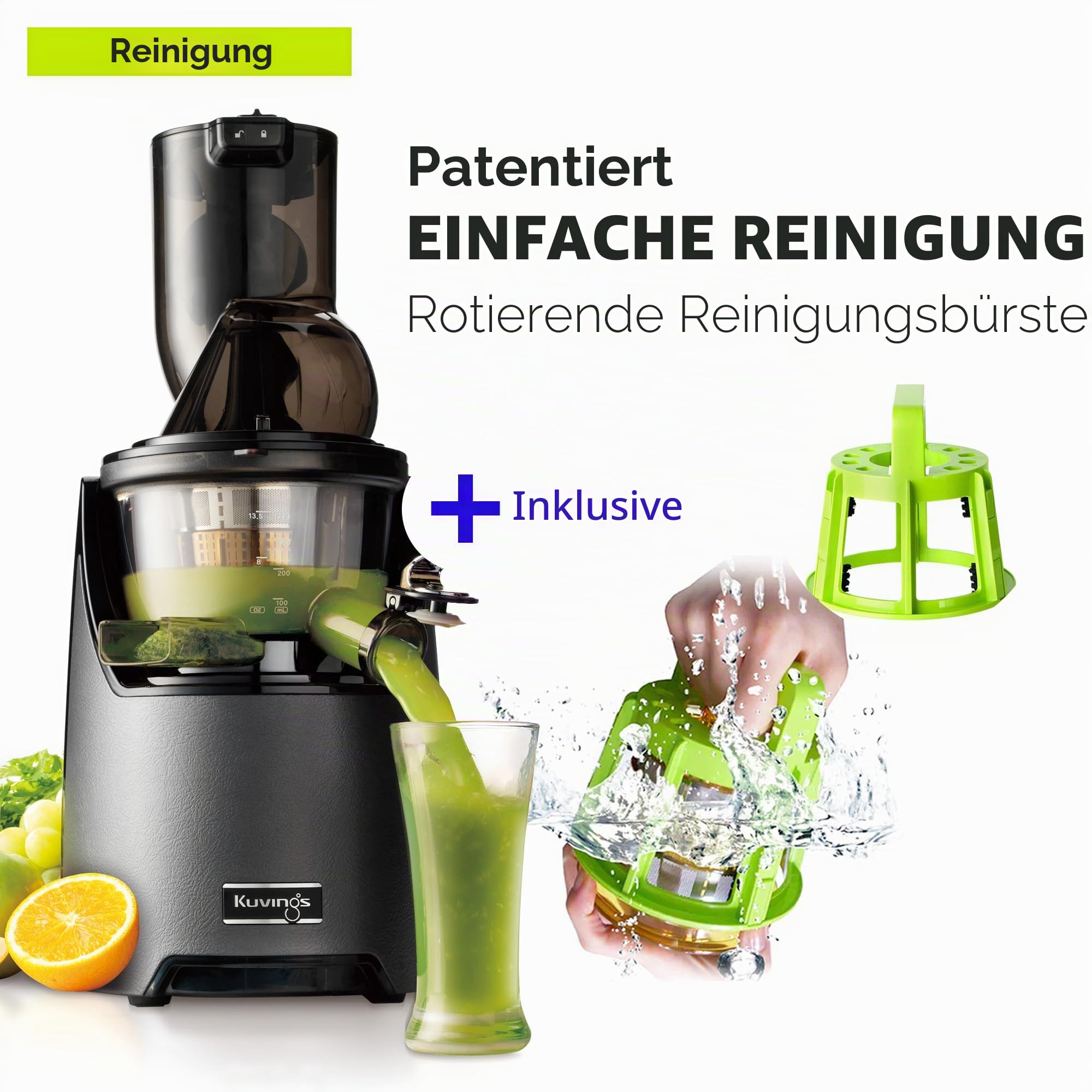 Kuvings EVO820 Slow Juicer Saftpresse – Entsafter mit großem Einfüllschacht und starkem 240W Motor für gesunde Obst- und Gemüsesäfte (Gray)