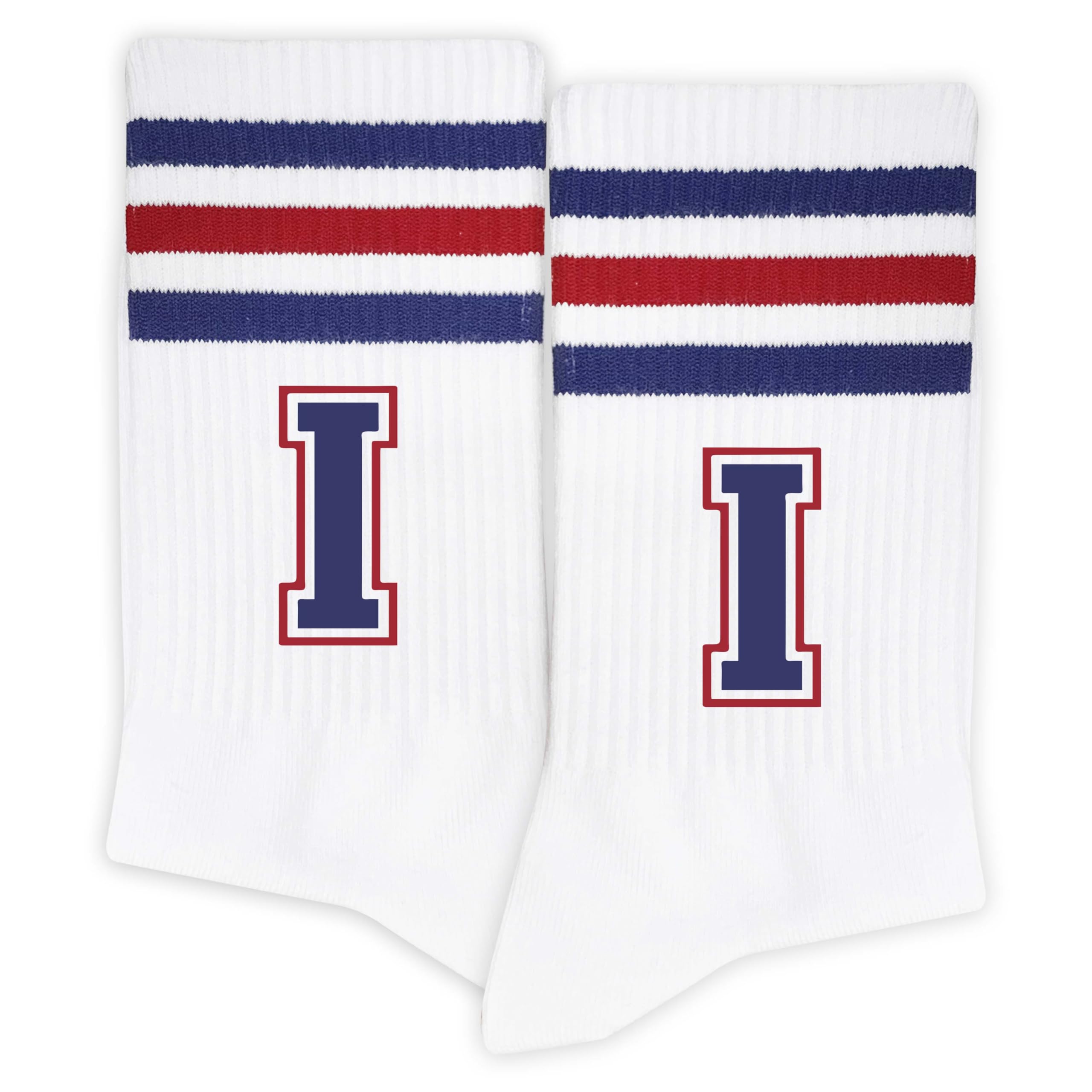 Striped Letter Socks, Gifts for Back-to-school, Thanksgiving, Christmas, Birthday Gifts for Family, Friends.(Red&Navy Blue)