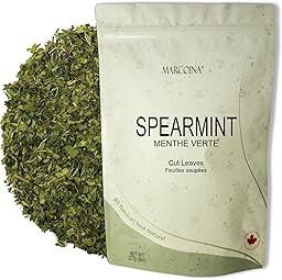 MARCOINA - Pure Spearmint Herbal Tea 227g - Cut Leaves, Loose, Caffeine-Free, Resealable Bag (8oz)