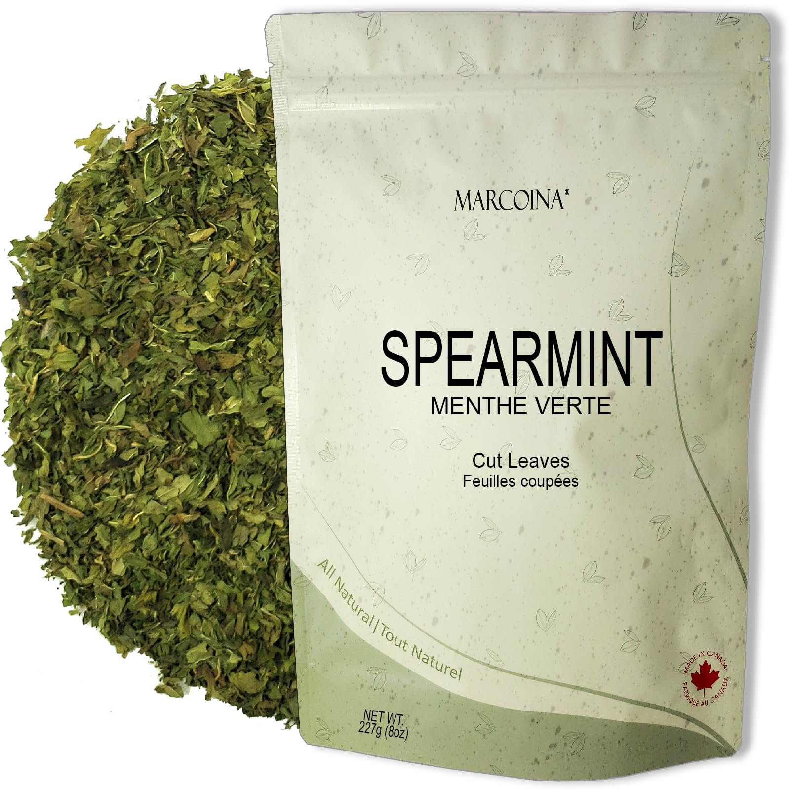 MARCOINA - Pure Spearmint Herbal Tea 227g - Cut Leaves, Loose, Caffeine-Free, Resealable Bag (8oz) - 2