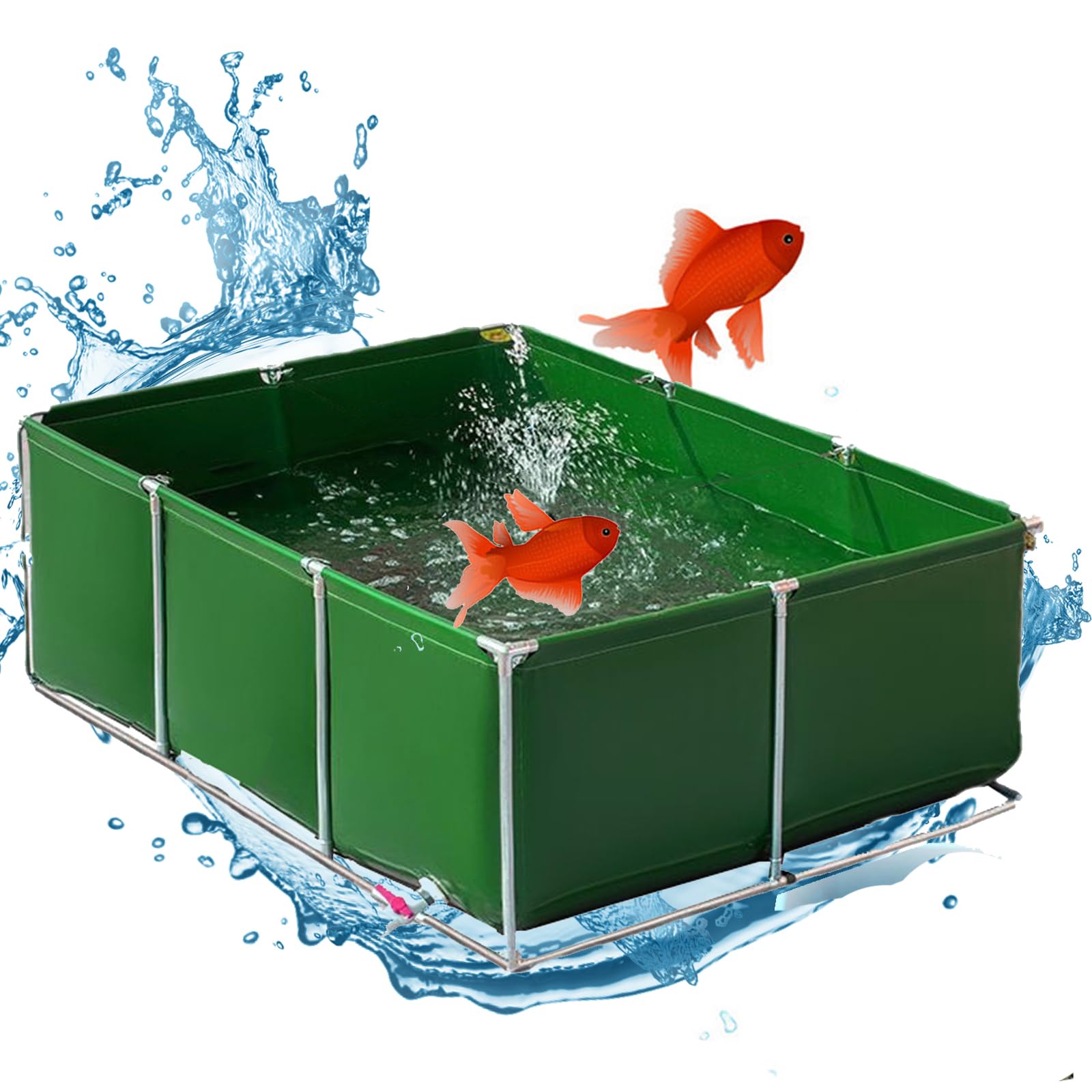 Rete da pesca resistente con supporto per laghetto all'aperto, per koi e pesci rossi, 2 x 1 x 0,5 m, rete verde per ambienti acquatici, facile da usare