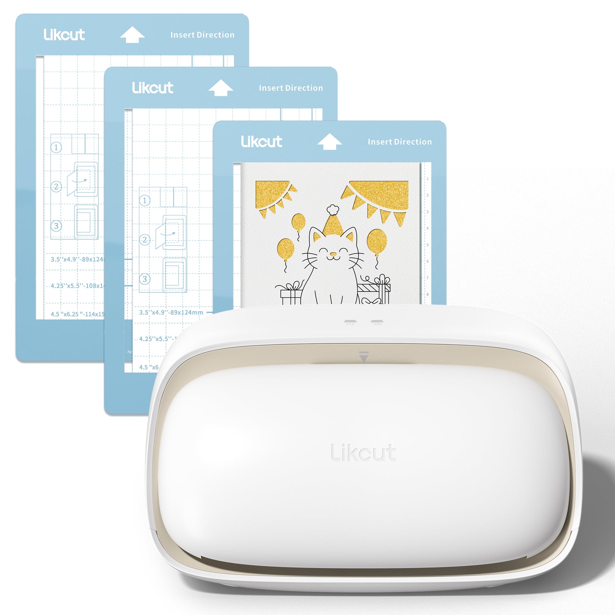Likcut S501 Mini Schneideplotter, All in One Starterset inkl. 3 Kartenmatten, Stift, StandardGrip Matte, Vinylfolien, Transferfolie und Entgitterhaken, Beige