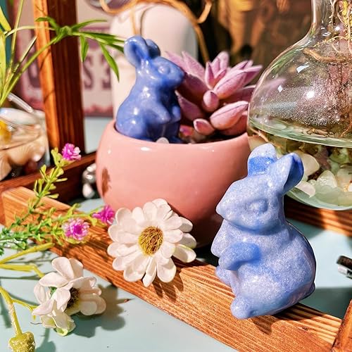 Miniatura 6 de DUQGUHO Decoración de conejo, estatua de conejo, con bolsillo, cristales de piedras preciosas naturales pulidos, pequeñas figuras para decoración de
