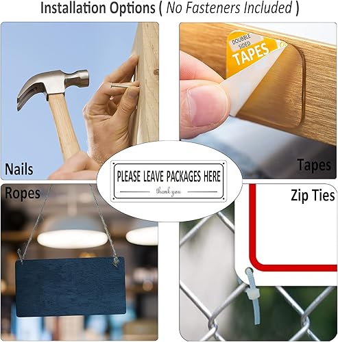 Miniatura 5 de Letrero de metal con texto en inglés Please Leave Packages Here (2 unidades) (idioma español no garantizado), instrucciones (idioma español no