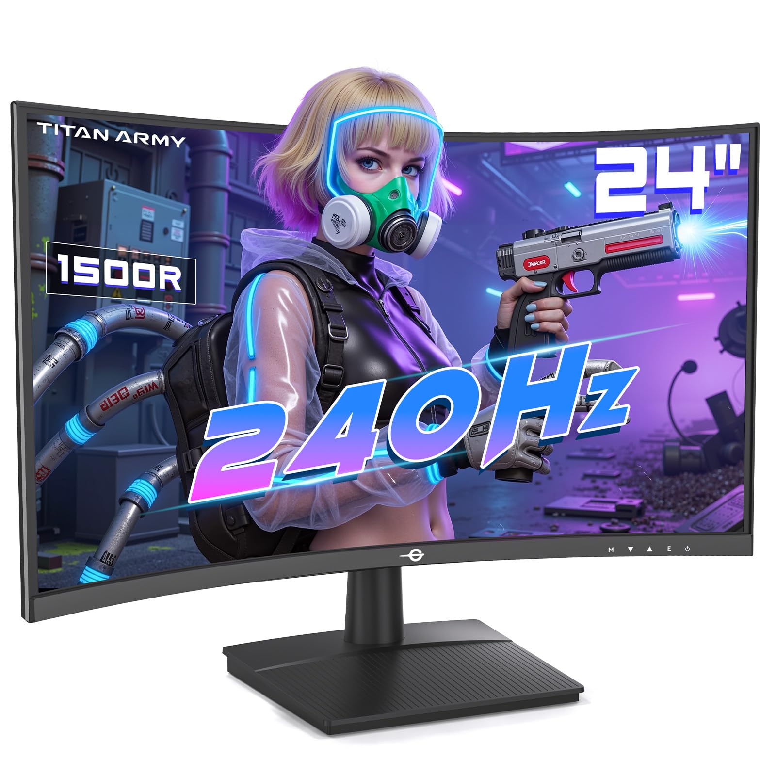 TITAN ARMY 24 Pulgadas 240Hz Curvo Gaming Monitor, Curvatura 1500R FHD 1920 x 1080p PC Monitor 1ms, G-Sync&FreeSync,110% sRGB HDR,HDMI,DP,C24A1H