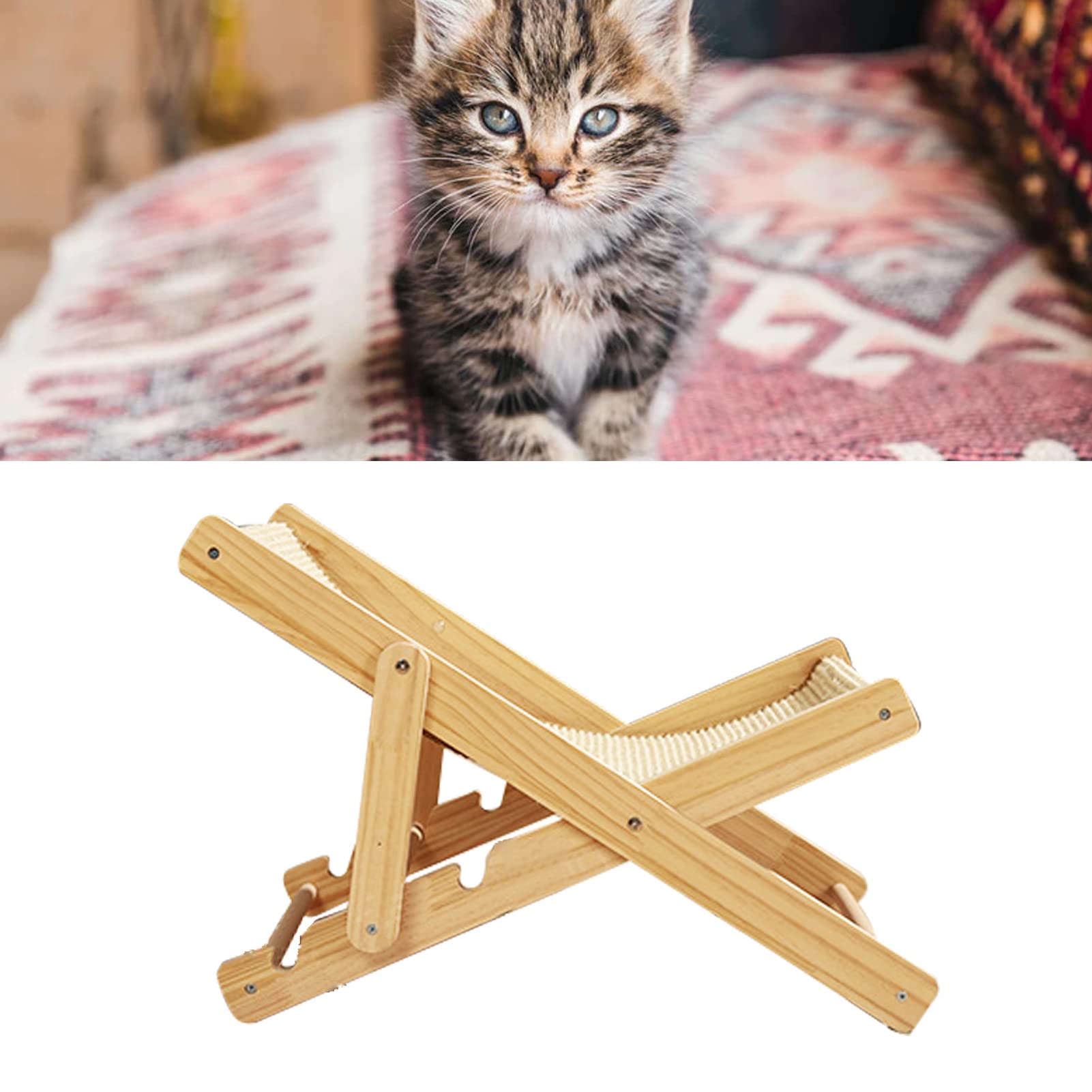 Tiragraffi a torre per gatti, amaca per gatti a 4 marce, regolabile, traspirante, in legno, rialzata, per interni, in sisal