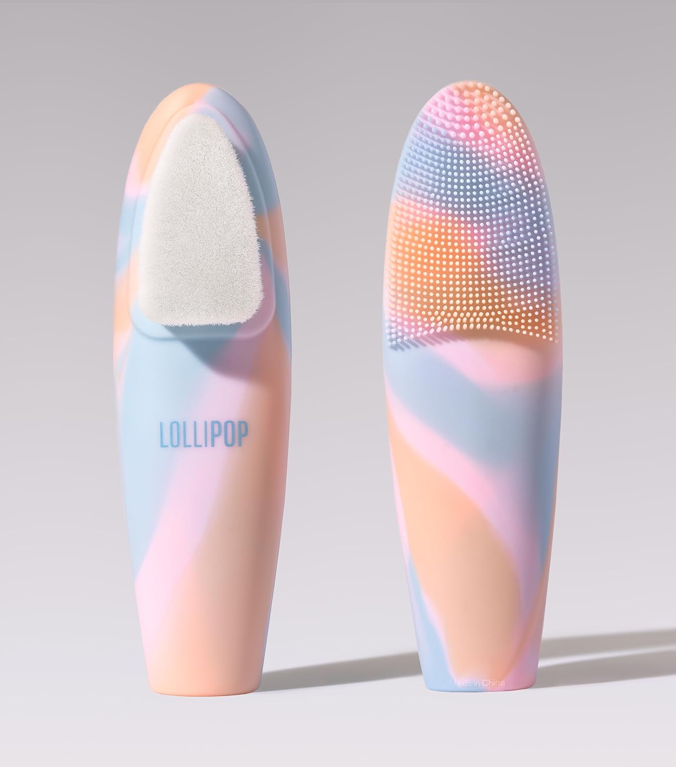 LOLLIPOP Handle Dual-Sided Silicone Face Scrubber, Face Exfoliator, Synthetic Face Brush Cleanser, Facial Cleansing Brush for Massage – Rainbow