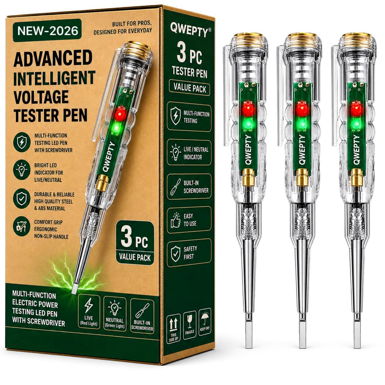 3 in 1 Accurate Detect Wiring Faults Electrical Current Pen 70-250V AC Voltage Tester Non-Contact Power Detector Pen Line Fault Plug Tester Electrical Circuit for LED Indicator Built in Screwdriver-image-47