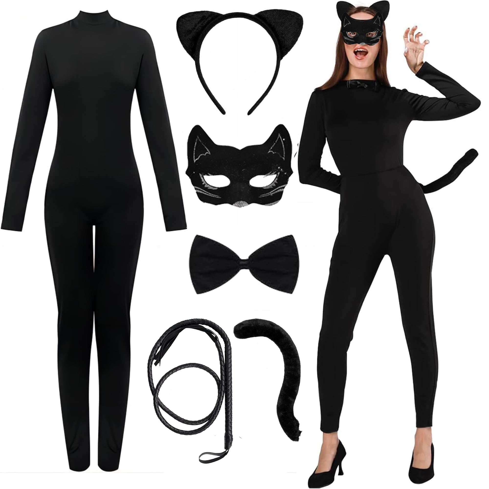 Disfraz Catwoman para Mujer Adulto, Disfraz Gata Negro Sexy, Disfraz Gato para Mujer Disfraz Superheroina Dark Night Adulto