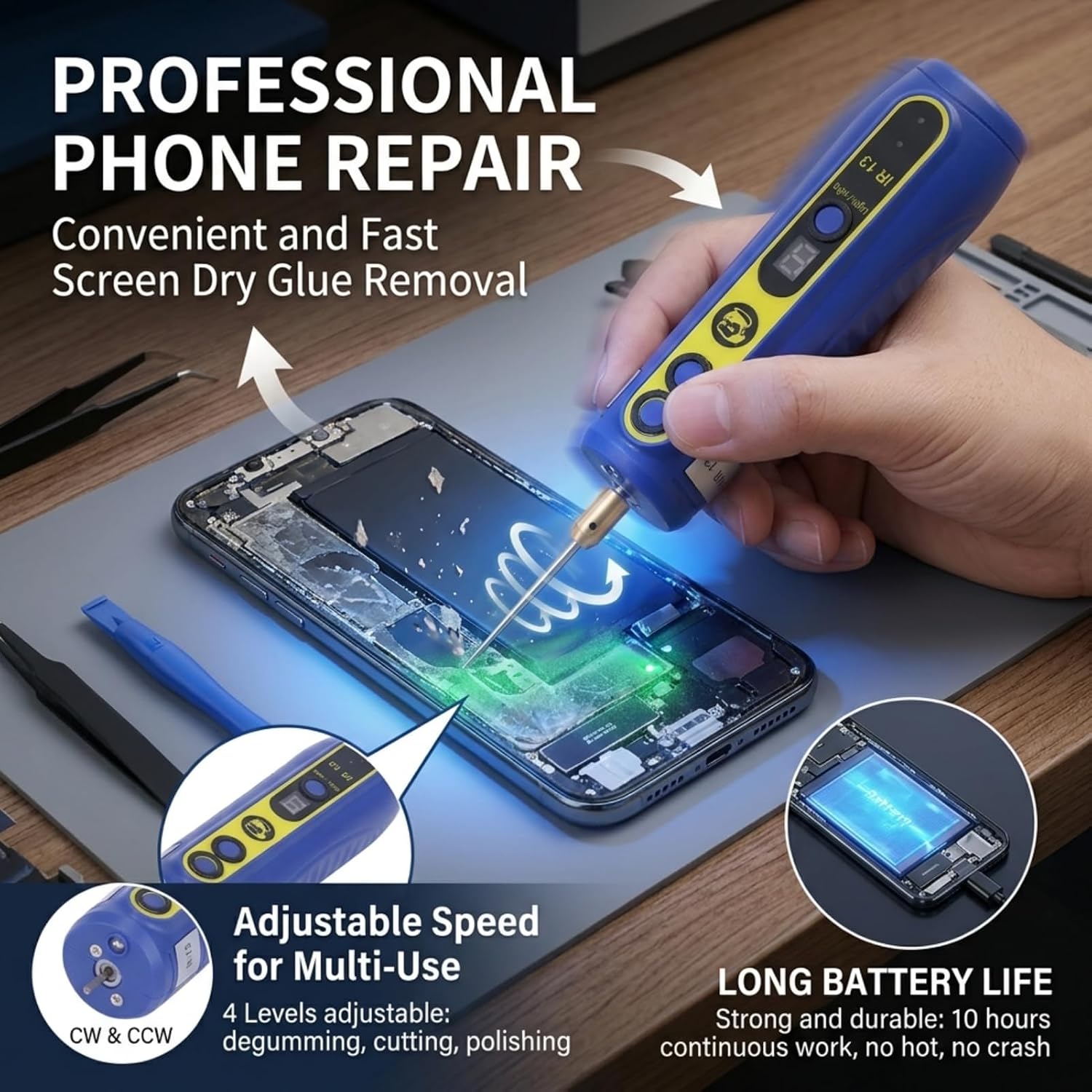 Electric Glue Removal Tool, IR13 Mobile Phone LCD Screen Hard Glue Remover 4 Levels Adjustable Electric Glue Removal Tool, Dry Glue for Mobile Phones Degumming