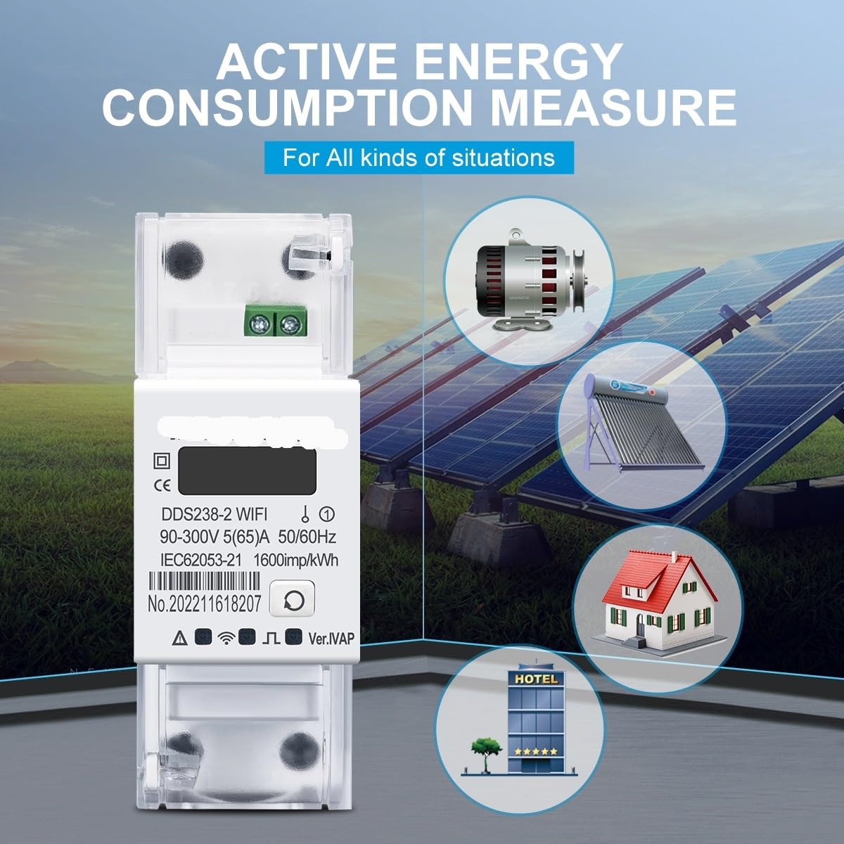 NURII Medidor de energía bidireccional, medidor de kWh, vatímetro, protección de Voltaje y Corriente.