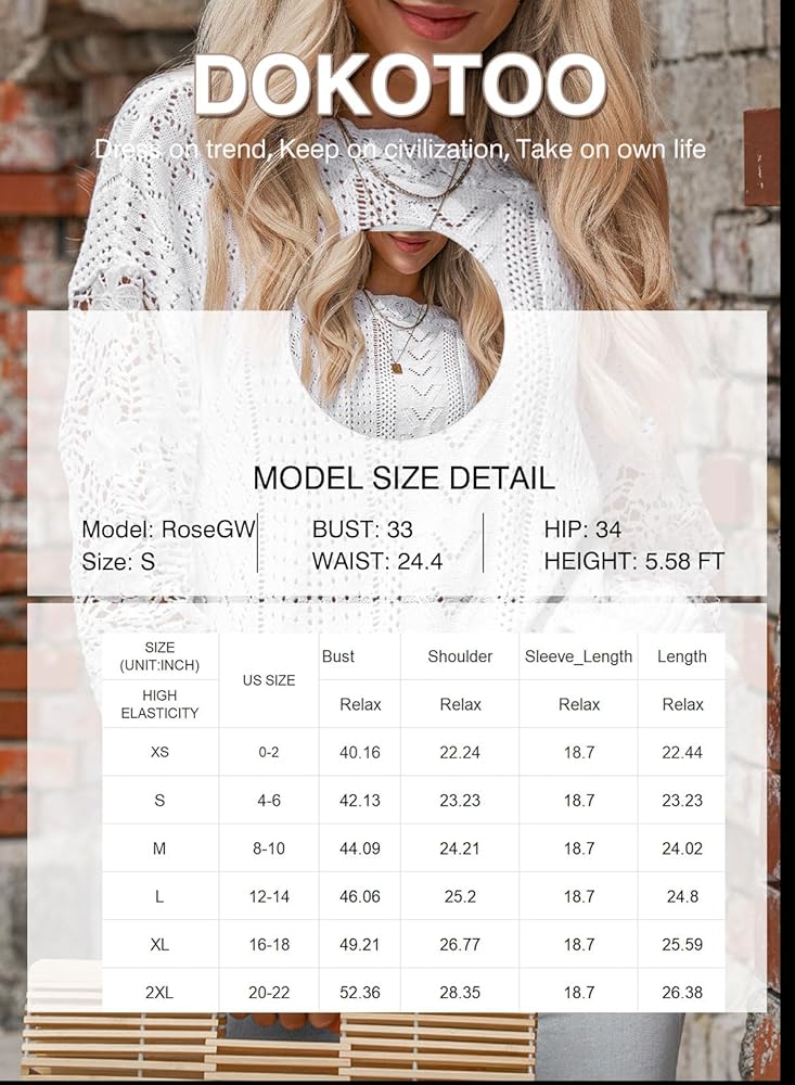 Dokotoo Fashion Sweaters for Women Round Neck Crochet Lace Long