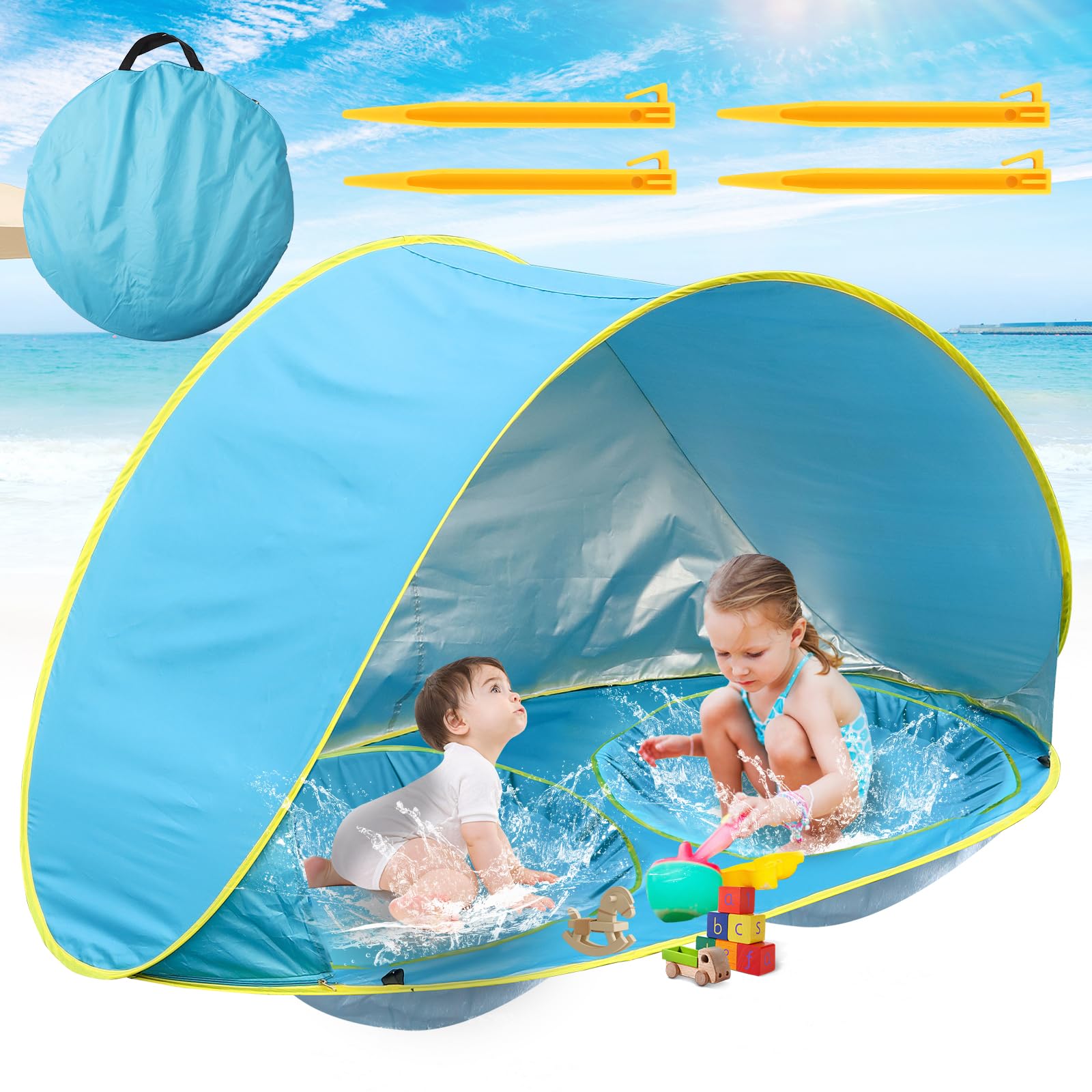 QTREE intelligence Baby Beach Tent-2 Pools Pop Up UPF 50+ Sunshade with Carry Bag, Portable for Travel,Beach,Camping,Indoor