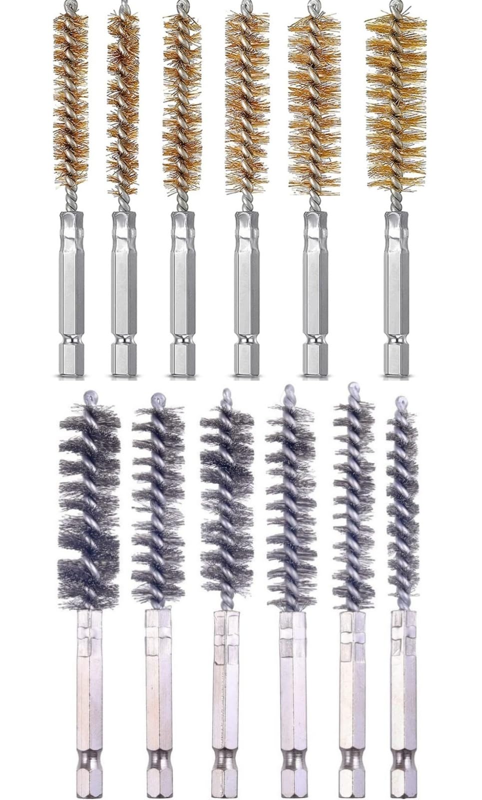 12 PCS Stainless Steel Bore Brush for Drill, Twisted Wire Copper Wire Brush Metal Bore Cleaning Cleaning Brushes with 1/4