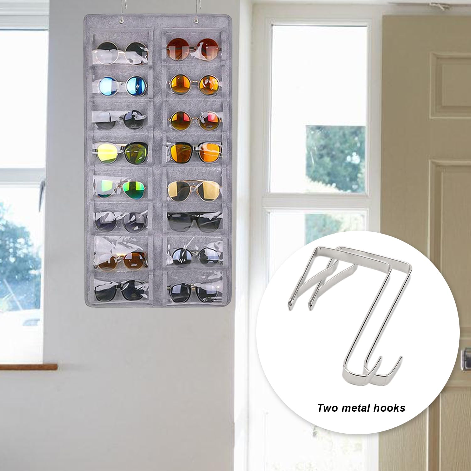 HNBTX Organizzatore per Occhiali da Sole da Appendere,Porta Occhiali da Sole con 16 Scomparti a Prova di Polvere,Espositore Occhiali da Parete Multiplo,Perfetto per Qualsiasi Stanza-Nero