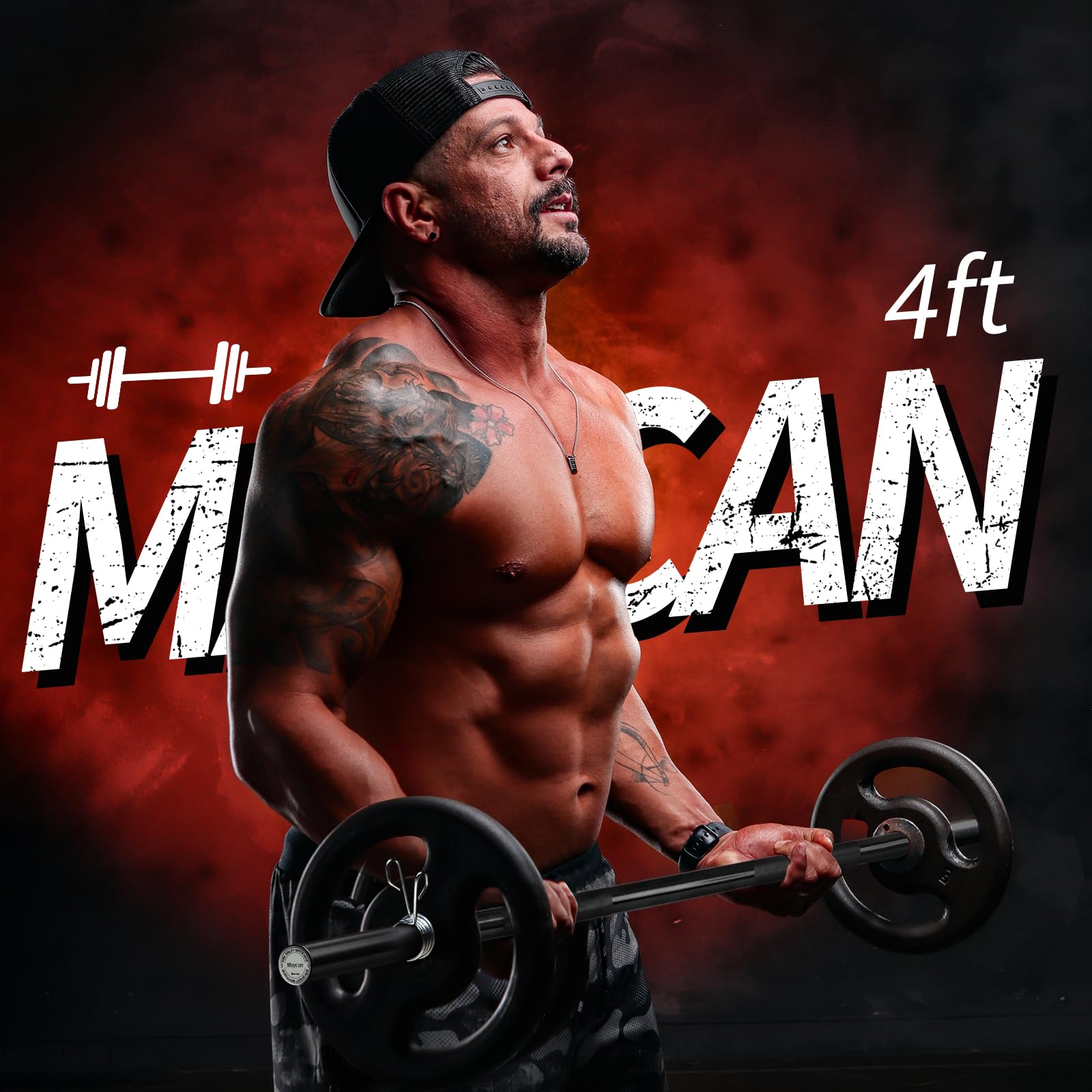 MAYCAN Bilanciere olimpico dritto, 1,2 m, con cuscinetto a bilanciere dotato di due collari a molla, adatto per sollevamento pesi, spinte dell'anca, squat e affondi