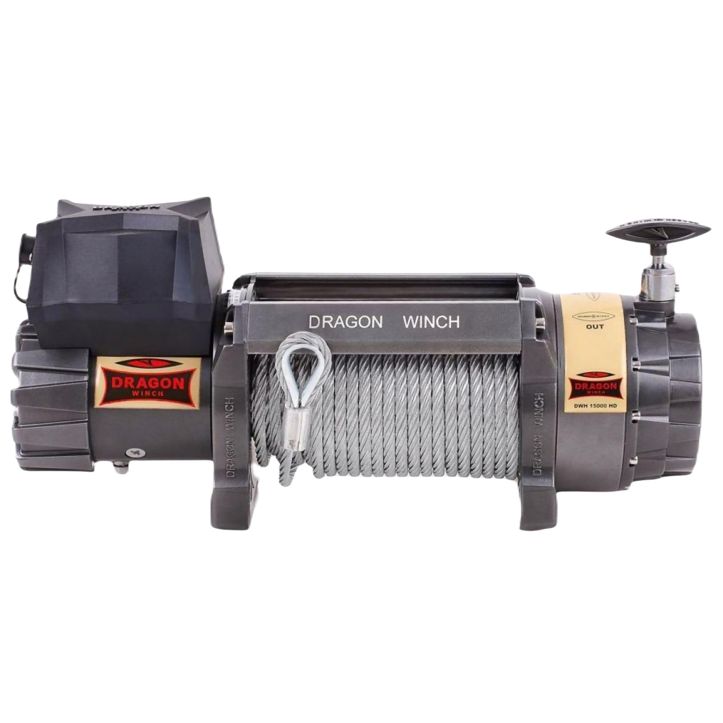 Dragon Winch Treuil électrique série Highlander 15000 lbs (6803 kg), 12V câble en acier 28m pour les véhicules tout-terrain, les SUV | treuil étanche | télécommande filaire et sans fil + accessoires