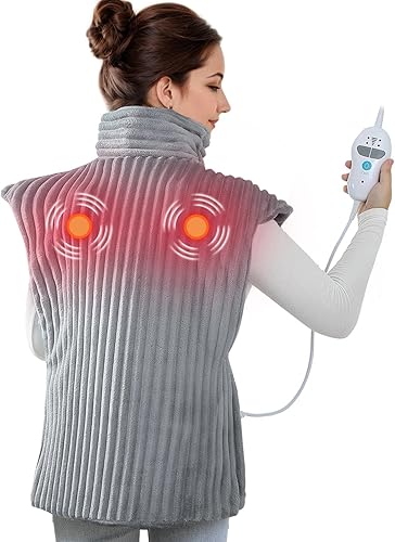 Dowin Almohadilla térmica de masaje para cuello y hombros, almohadillas térmicas portátiles para aliviar el dolor de espalda, apagado automático, 2