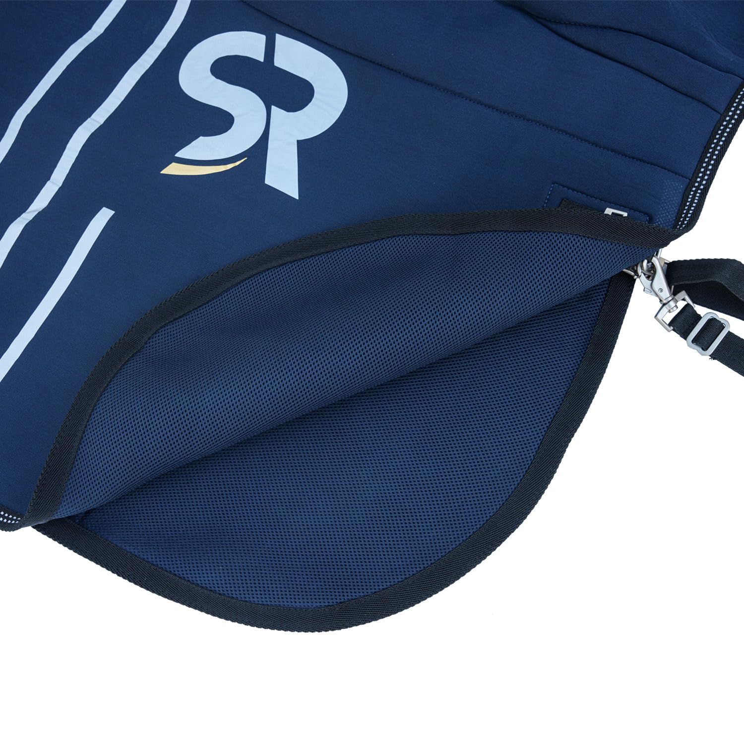 SUNRIDE Stalldecke 50g für Pferde - mit Fleece - geeignet als Unterdecke - extrem atmungsaktiv - abnehmbare Bauchgurte (blau, 145 cm)