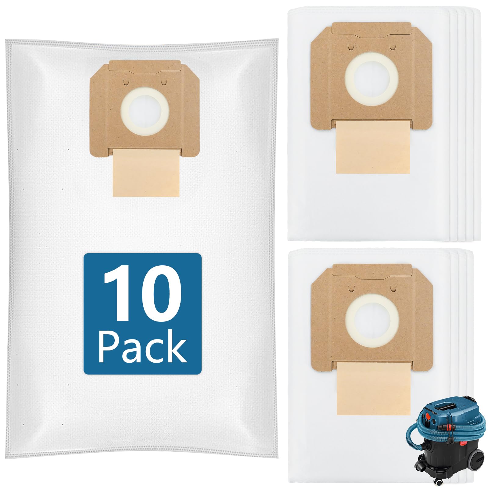 Lot de 10 Sacs à Poussière pour Bosch GAS 35 L AFC/L SFC+/M AFC Professional,Sac-Filtre en Non-Tissé Accessoires pour Bosch GAS 35,pour l'Aspiration Sèche