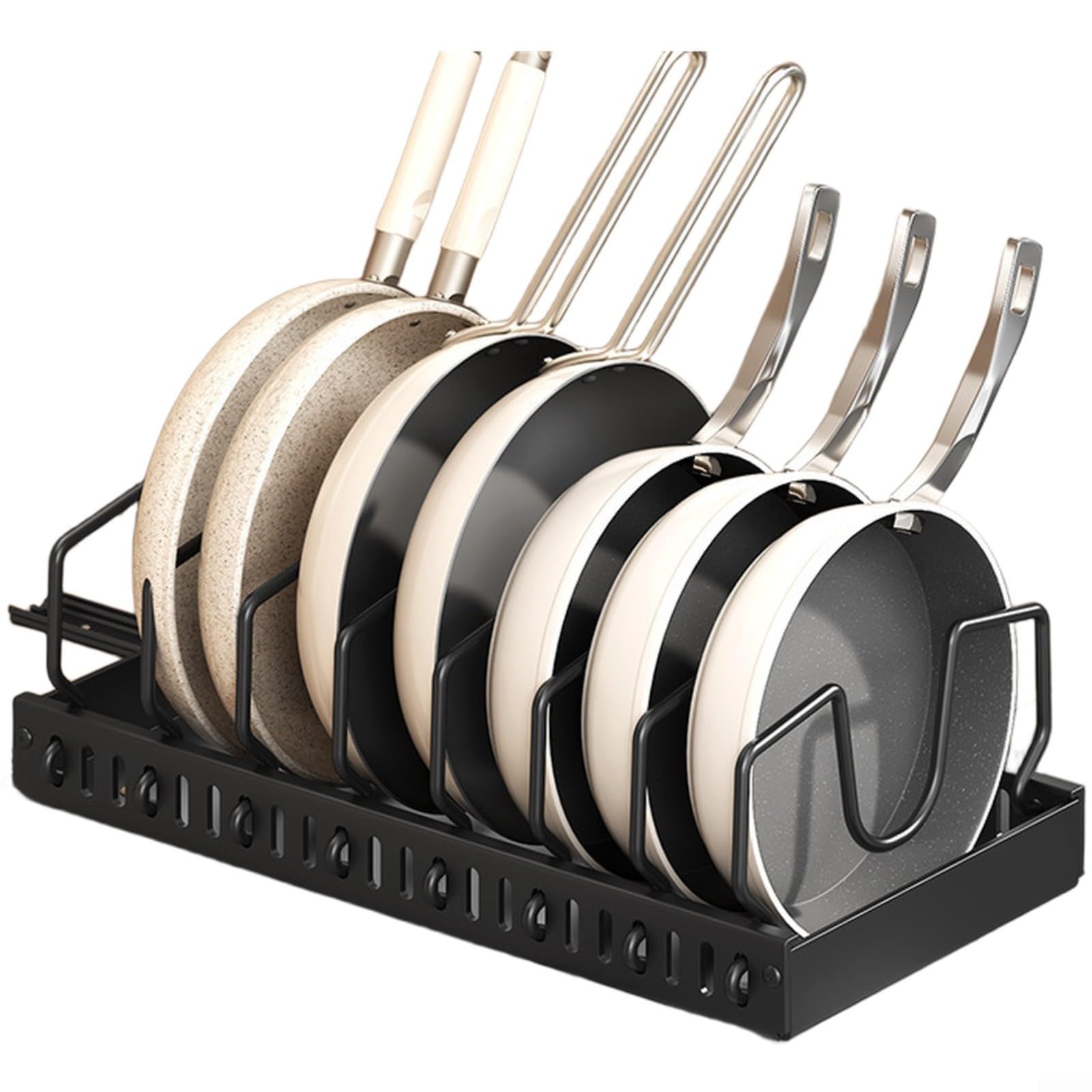 Organizador de sartenes y tapas extensible para armarios y encimeras de cocina