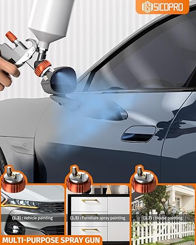 Miniatura 7 de Pistola Pulverizadora de Pintura SICOPRO LVLP, Pulverizador de Pintura para Casa Pistolas de Pintura Automotriz Kit Premium, Boquillas de Alta