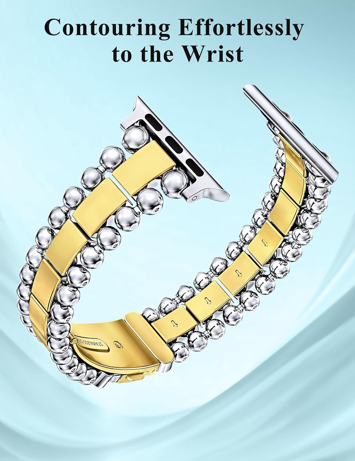 TOYOUTHS Beaded Bracelet Compatible with Apple Watch Bands 38/40/41/42/44/45/46/49mm Women, Dressy Fancy Stainless Steel Metal Elegant Jewelry Strap for iWatch Series 11 10 9 8 7 6 5 4 Ultra/SE 3 2 1