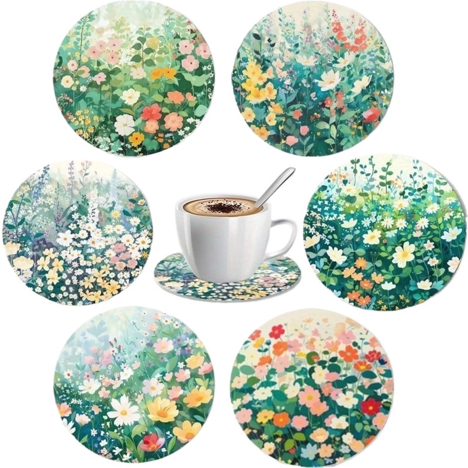 Wooden Round Coasters 2D Floral Spring Garden Art Wooden Coaster