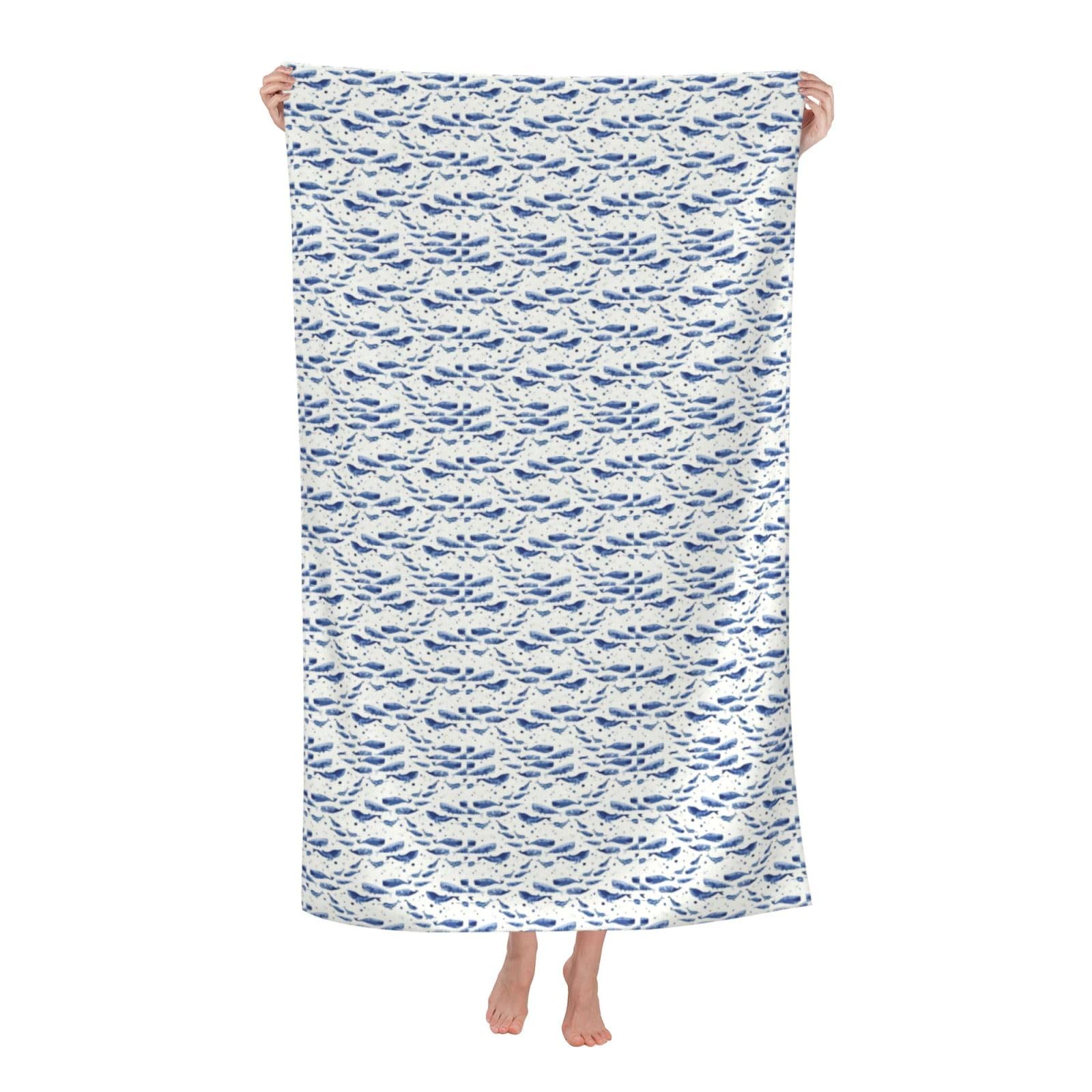 NImongt Small Blue Whale Swimming Print Oversized Adult Beach Towel For Travel Weekend Getaways Festivals Camping Trips