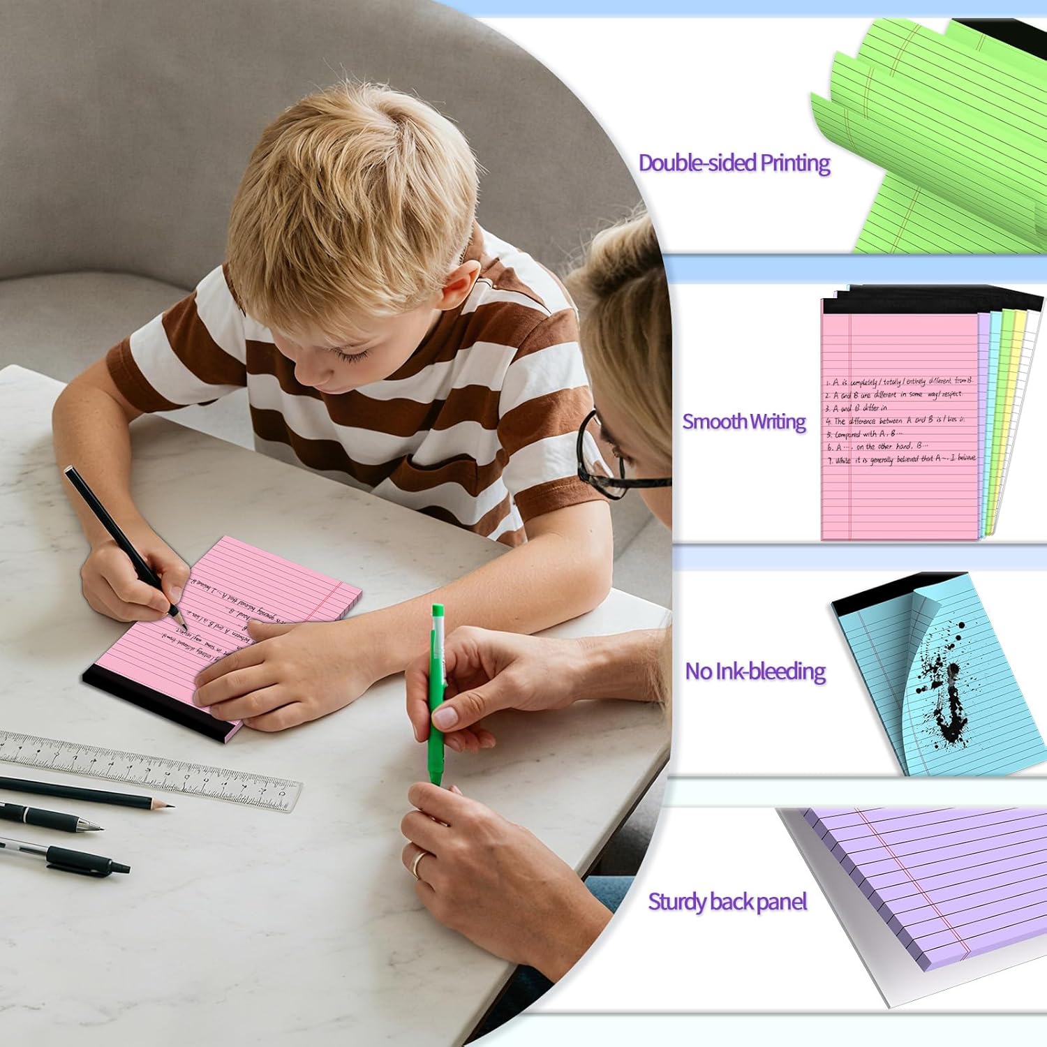 6 pcs Note Pads Legal Pads 5x8, Notebook College Ruled, Colored Legal Notepads, 6 Pack Micro Perforated Writing Pads, Lined Paper Pads, Pad of Paper for Office Home School, 30 Sheets/Pack - Image 4