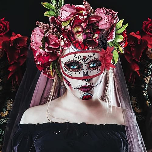 Miniatura 5 de KEPATO Ferytyj - Máscaras del Día de los Muertos para mascarada, Mardi Gras, máscara de mascarada para mujeres, máscara del Día de los Muertos,