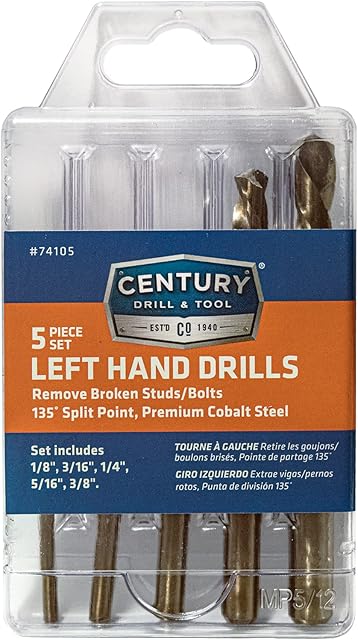 Century Drill & Tool 74105 Cobalt Left Hand Drill Bit, 5 Piece Set