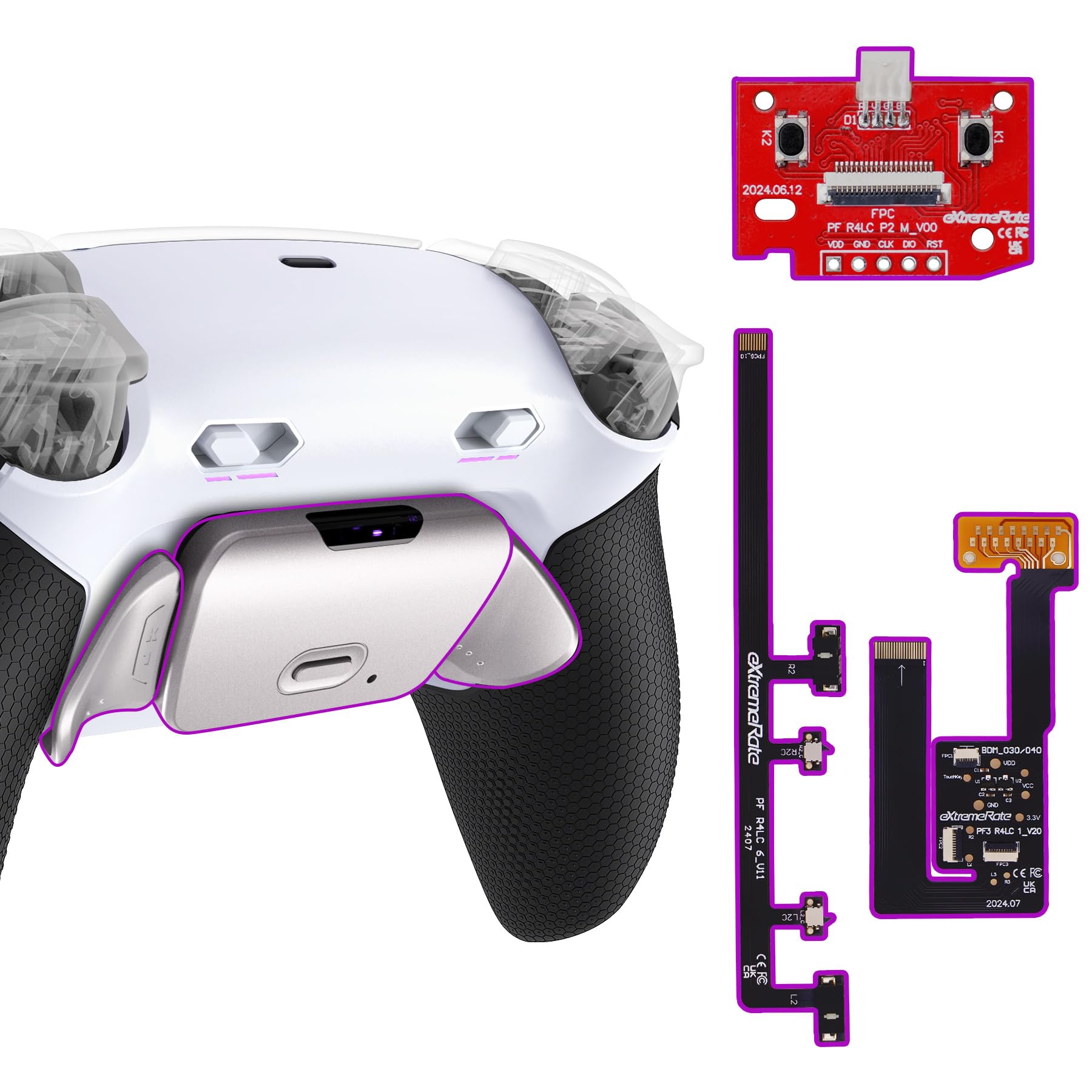 eXtremeRate RISE Plus MAX RMB Remap Kit con Clicky Kit para ps5 Modelo BDM-030/040/050 Tope Gatillos & Goma Grip Carcasa Trasera & Botones Metálicos Remapeables para ps5-SIN Mando(Blanco Negro)