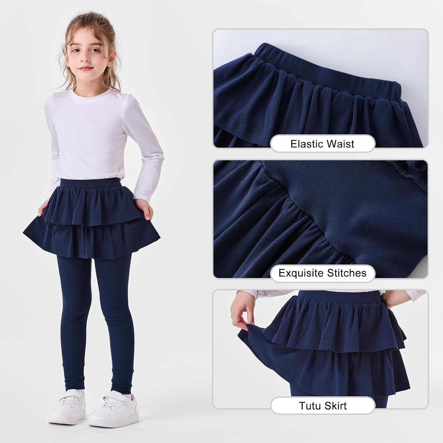 Skirt Leggings for Girls School Uniform, Pants for Girls Kids Toddler Ruffle Skirt Pull On Warm Clothes - Image 4