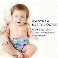 Vista 4 de Pañal de tela impermeable, reutilizable, cubierta exterior ajustable sobre una capa interior absorbente para evitar explosiones de orina, flor