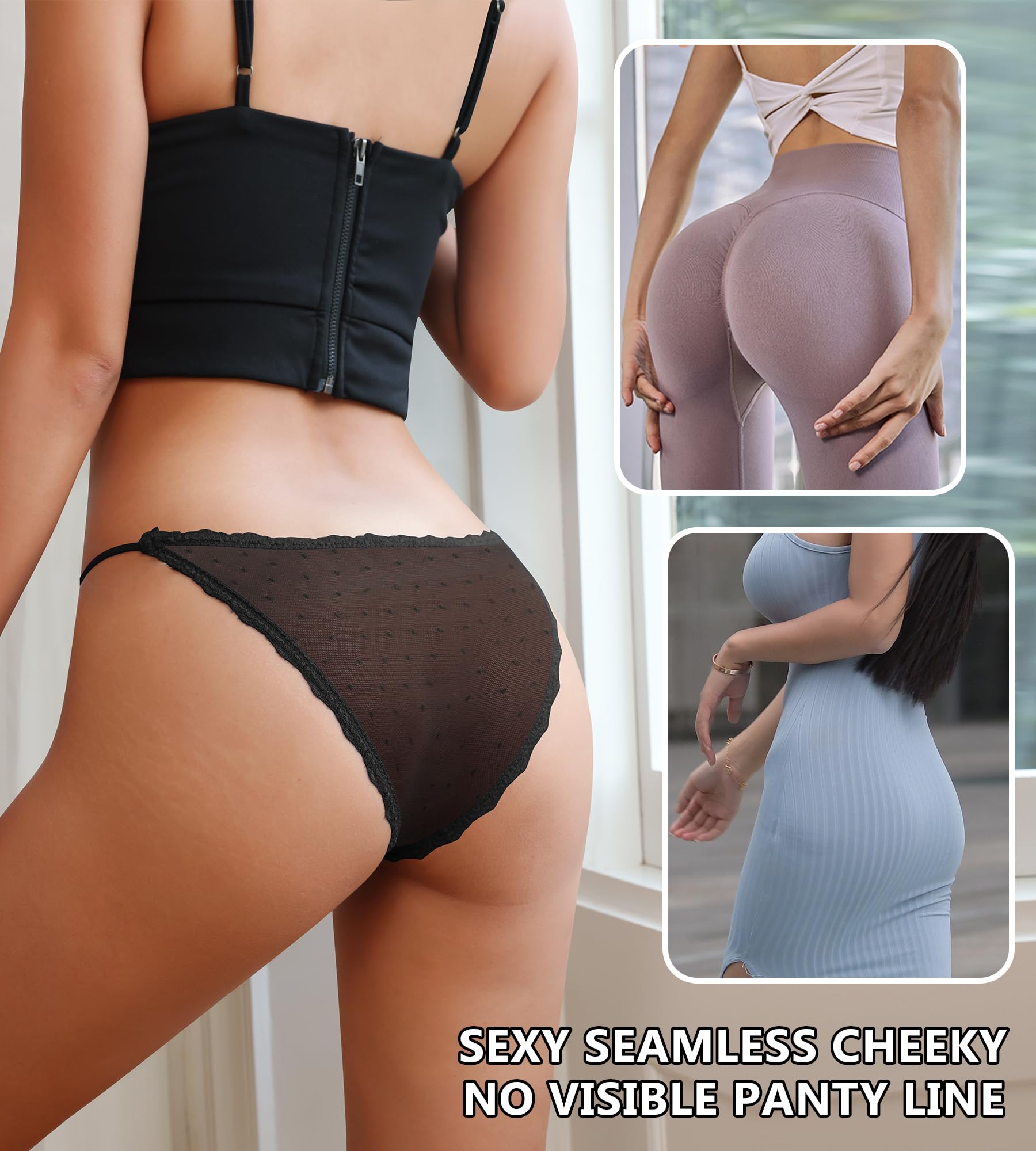 J-pone Sexy Underwear for Women String Bikini Underwear for Women High Cut Breathable Hipster Cheeky Lace Panties 5Pack: Small 5 Pack Black