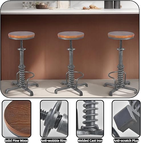 Miniatura 3 de Taburetes de bar industriales de 24 a 28 pulgadas, altura de mostrador ajustable, silla vintage para isla de cocina, taburete de guitarra, silla de
