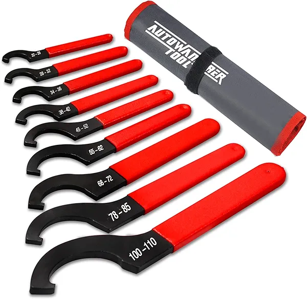 AutoWanderer Tool 9Pcs Coilover Spanner Wrench Set, Adjustable Shock Wrench Universal Carbon Steel Spanners for Most Coil Over Shock Adjustments