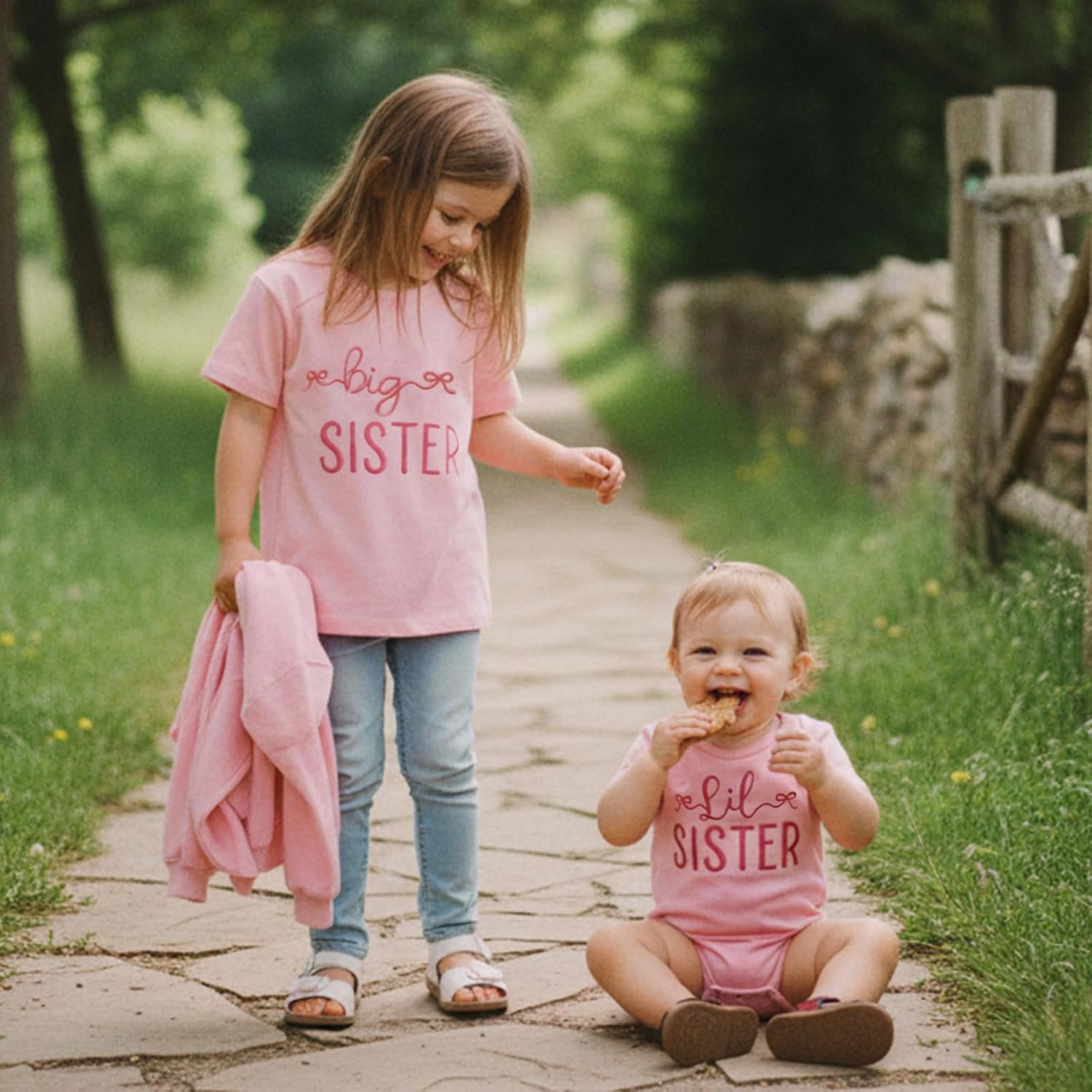 GOOCHEER Summer Big Sister Little Sister Matching Outfit Newborn Baby Girl Short Sleeve Romper Toddler Girl T-Shirt Tops