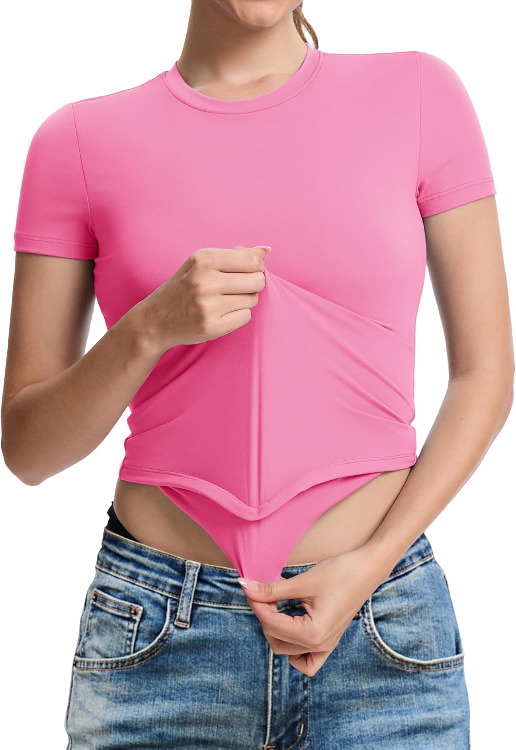 YUCOLEN Women's Short Sleeve Double Lined Fitted Crop Top Crewneck Soft Basic Tee Summer Casual Workout Y2K Trendy Shirt - Image 8