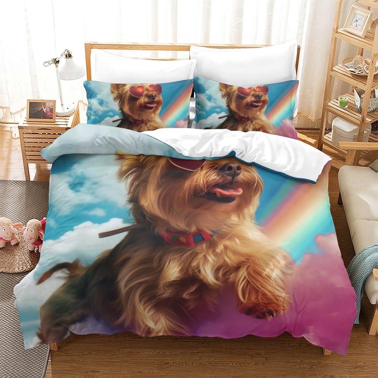 Parure de lit King 220x240cm Yorkshire Terrier avec housse de couette microfibre respirante